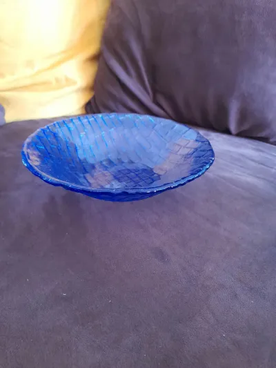 Petit Saladier en Verre épais Bleu Structuré - photo 2