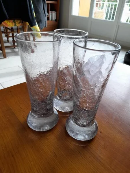 Lot 3 verres soufflé effet verre brisé - martelé - Collection - Saint-Satur (18300)