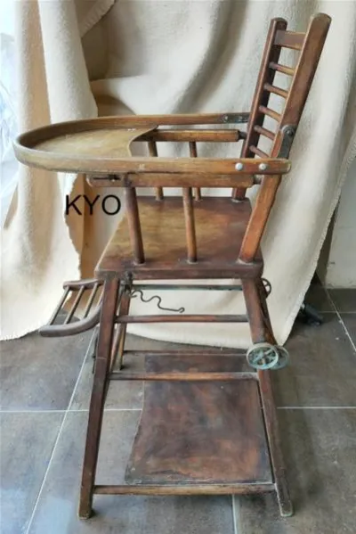 Chaise haute bois bébé vintage ancienne bureau - photo 3