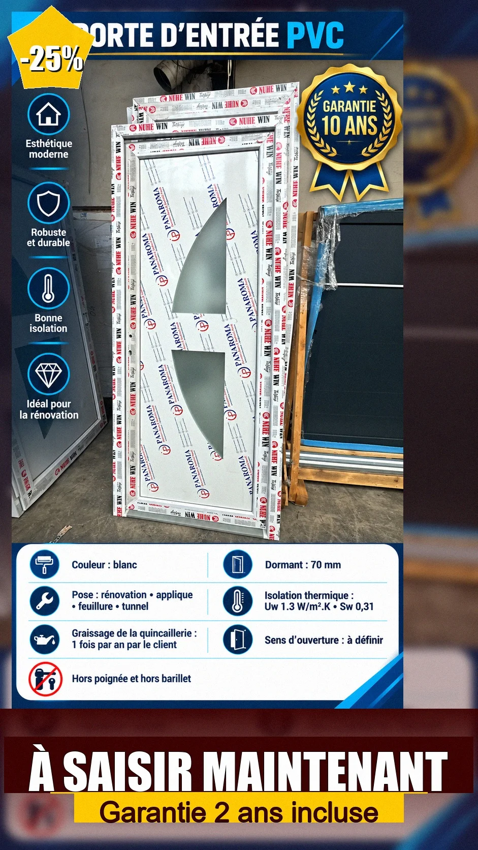 Porte d’entrée PVC pour accès de garage - Bricolage - Grenoble (38100)