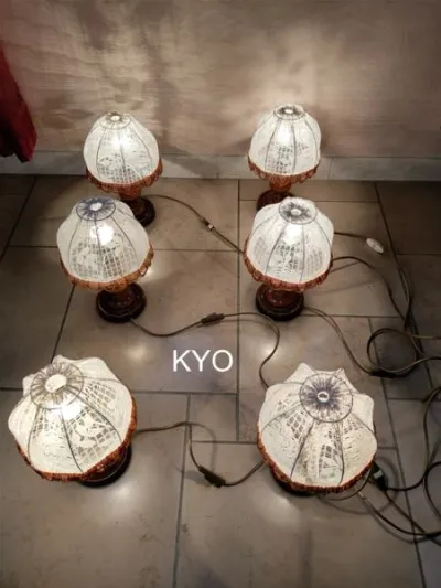 Lampe chevet-nuit bois à poser abat-jour rond - photo 3