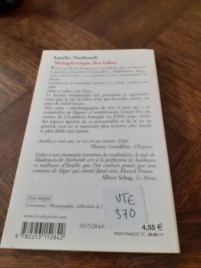 Livre amélie nothomb" métaphysique des tubes" - photo 2
