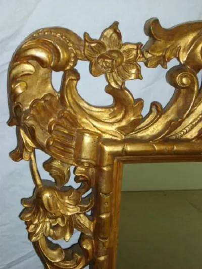 Miroir, bois sculpté doré, Putto - photo 3