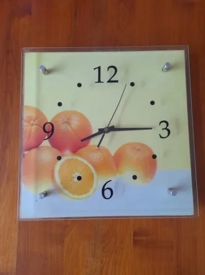 Horloge en verre décor orange 30 x 30 cm - photo 2
