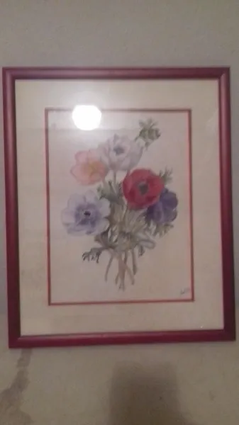 Tableau bouquet de fleur sous verre et signé - Décoration - Saint-Satur (18300)