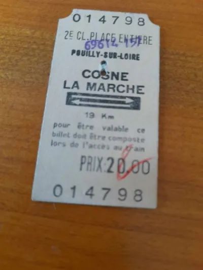 Ancien ticket sncf pouilly sur loire - cosne - Collection - Saint-Satur (18300)